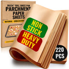 [220 Sheets] Full Sheet Pan 16 x 24 Inch Parchment Paper Baking Sheets by Baker’s Signature | Precut Silicone Coated & Unbleached – Will Not Curl or Burn – Non-Toxic & Comes in Convenient Packaging