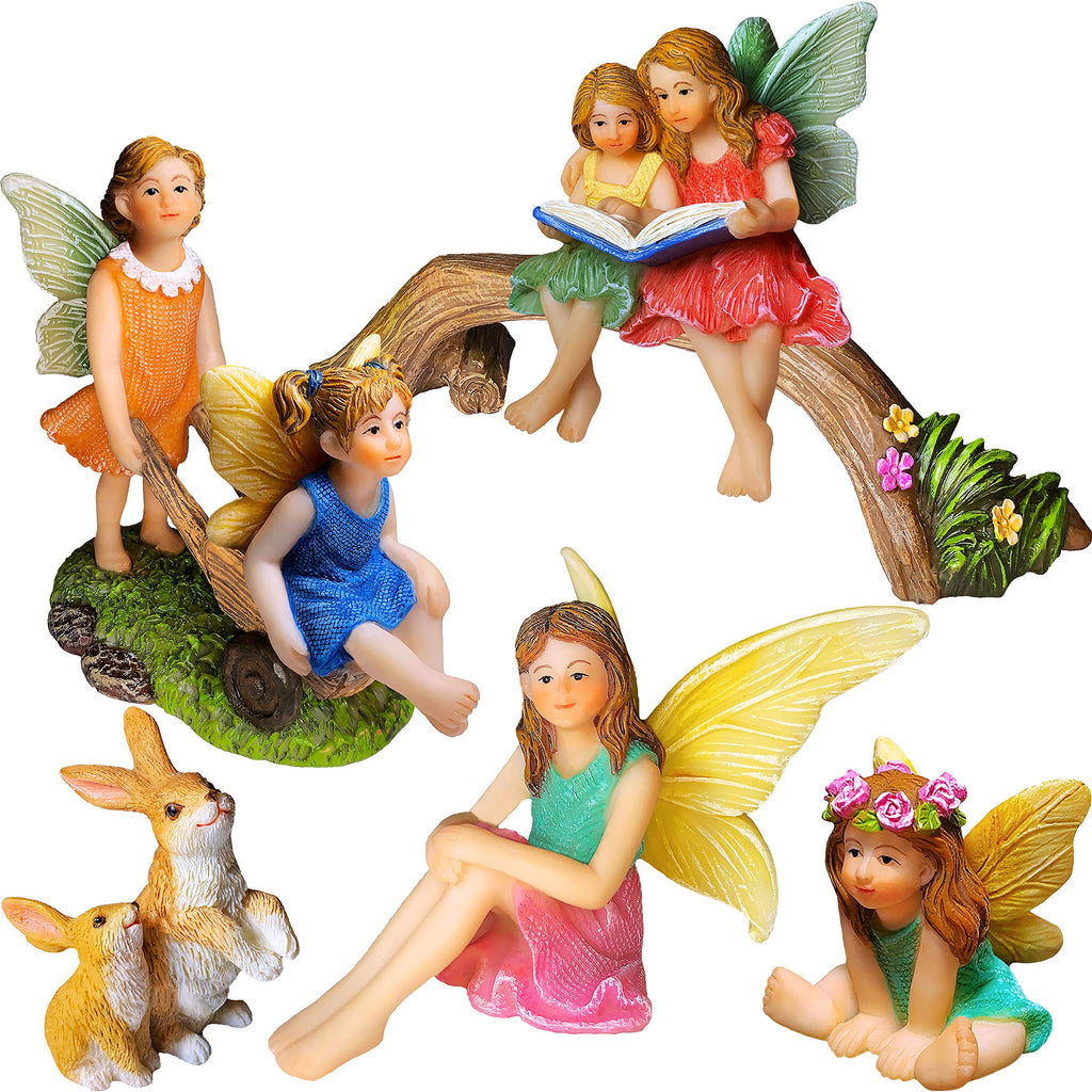 Mood Lab Fairy Garden Figurines - Fairy Statue Set (6 pcs) - Miniature Decorative Statues & Accessories - Outdoor & Indoor Garden Decor