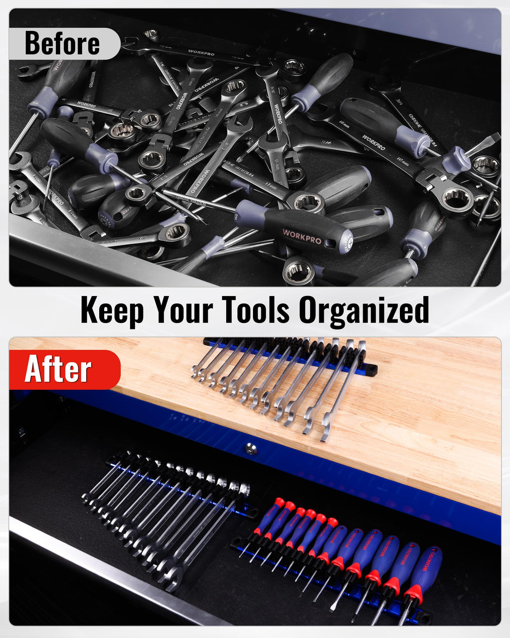 WORKPRO Magnetic Screwdriver and Wrench Organizer Set, 12-Slot Tool Holder