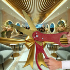Grand Opening Ribbon and Scissors – Red 20 Ribbon Cutting Scissors with Gold Blade and Golden Satin Ribbon for Special Events & Inaugurations
