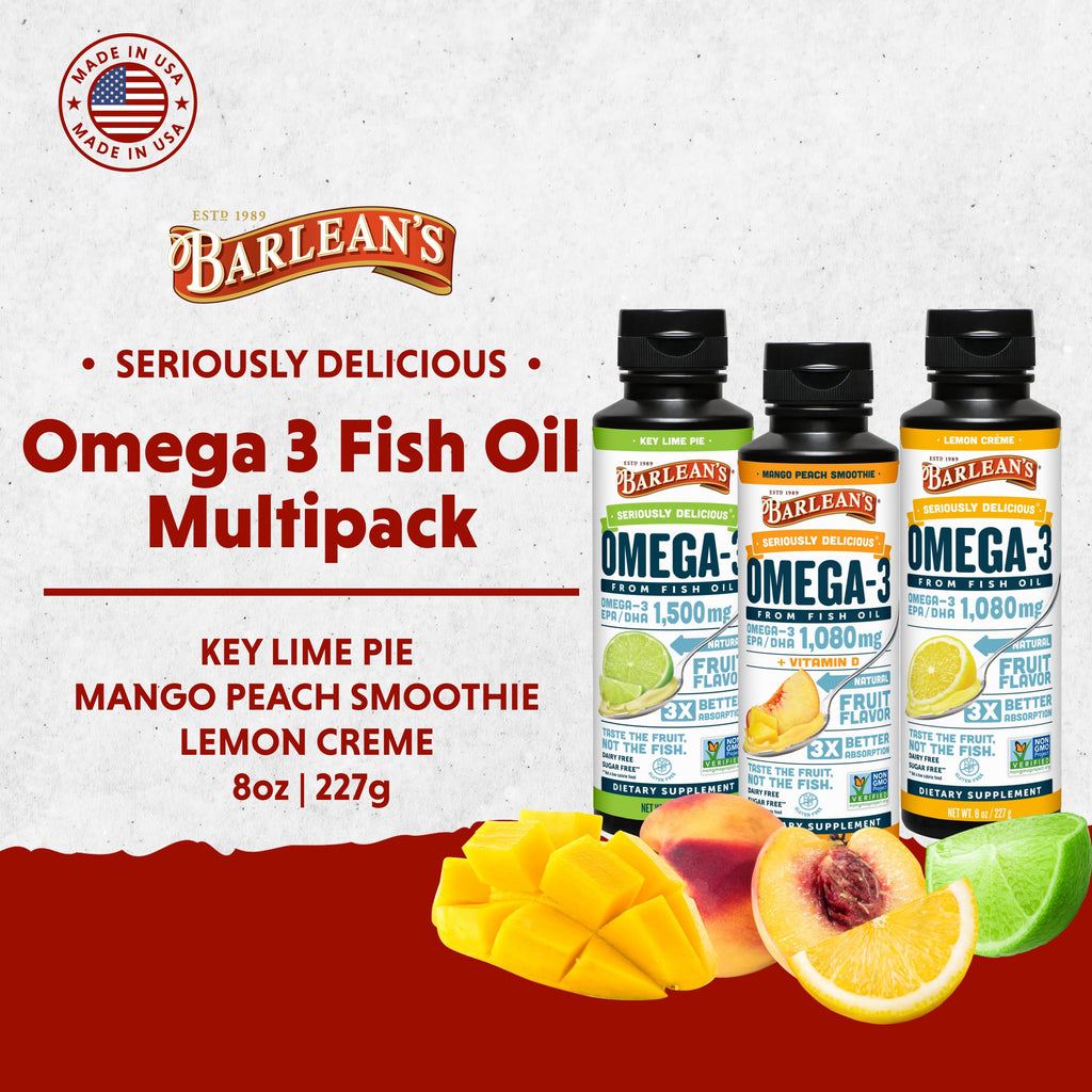 Barlean's Omega 3 Fish Oil Liquid Supplement for Men and Women, 1500mg of EPA and DHA Fatty Acid, Promotes Brain & Heart Health - Non-GMO, Variety Pack, 8 oz