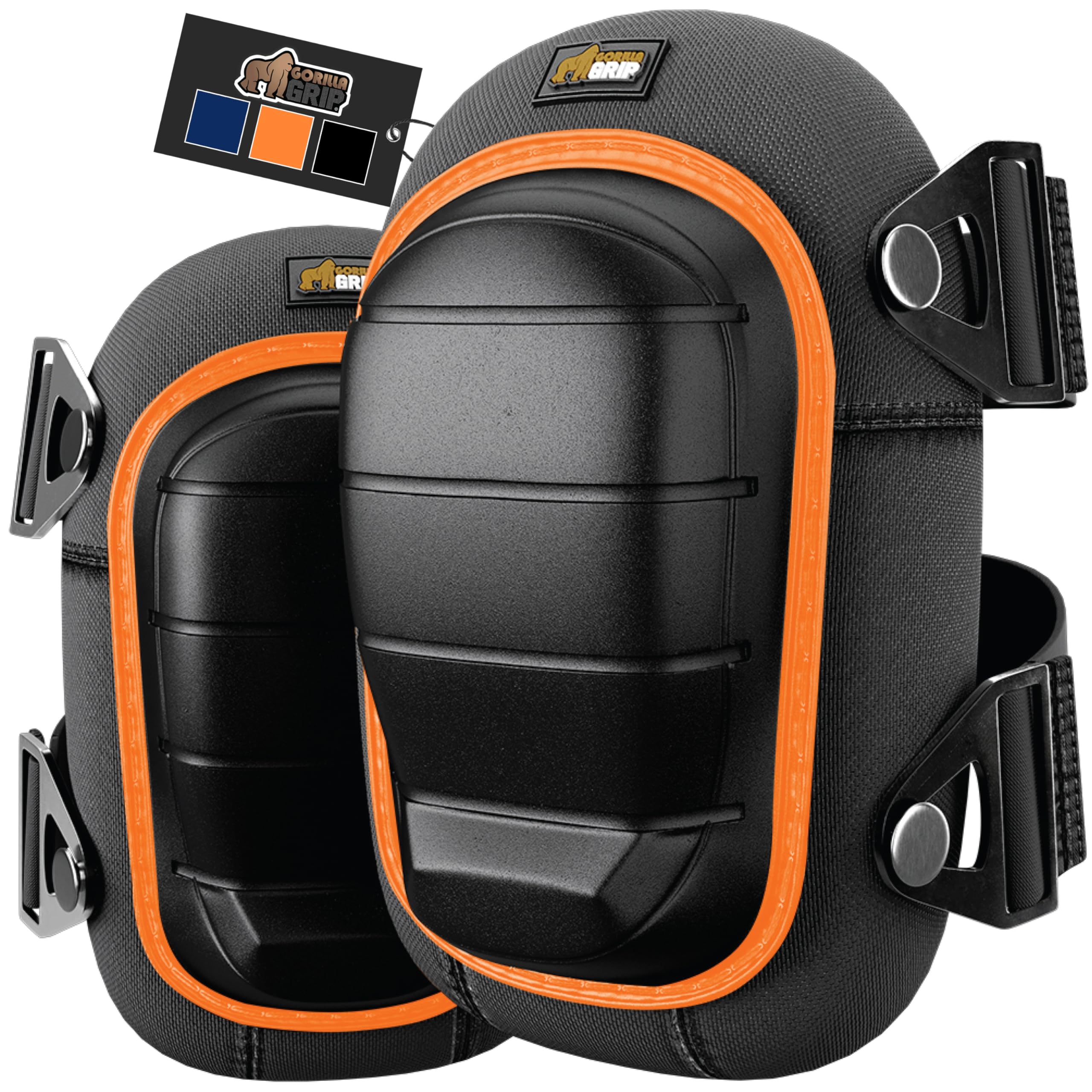 GORILLA GRIP® Knee Pads for Work, All Day Comfort Gel Cushion and Soft Foam for Men and Women, Slip Resistant Heavy Duty Hard Cap, Adjustable Straps for Flooring, Construction and Gardening, Orange