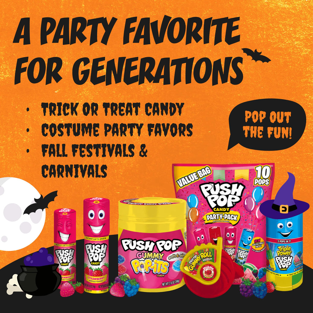 Push Pop Halloween Candy Lollipops, 24 Count, Assorted Party Favors