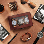 ProCase Wooden Watch Box, 3 Slot Mens Watch Display Case, Espresso