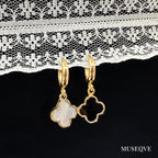 MUSEQVE White Four Leaf Clover Earrings for Women 14K Gold Plated Mother of Pearl Lucky Clover Charm Drop Dangle Huggie Hoop Jewelry Gifts [CVRE-WH-G]