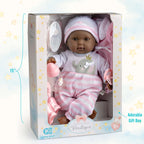 JC Toys 15" Realistic Soft Body African American Baby Doll with Open/Close Eyes Berenguer Boutique | 10 Piece Gift Set with Bottle, Rattle, Pacifier & Accessories | Pink | Ages 2+