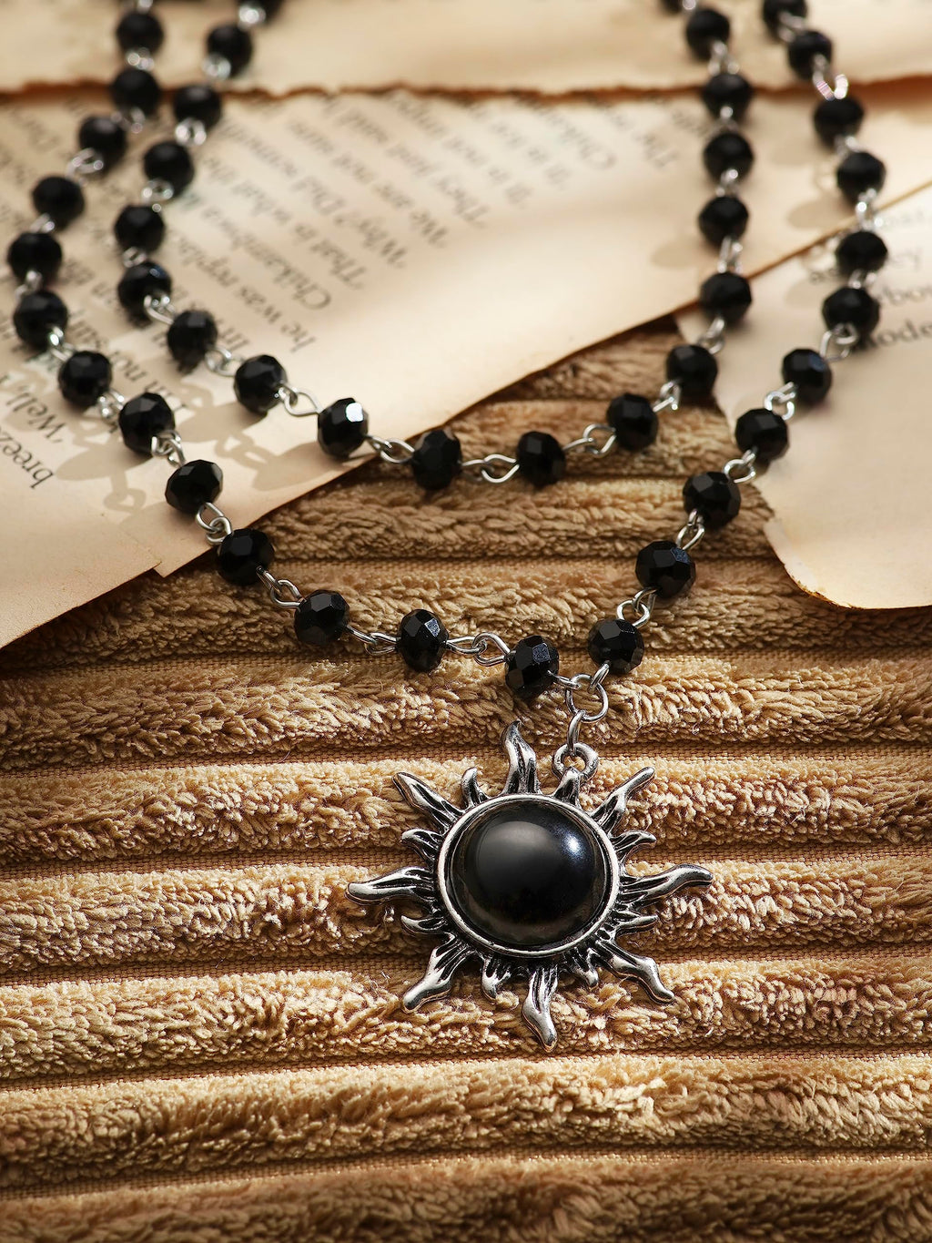 Black Crystal Sun Choker, Black Jewelry, Gothic Emo Punk Grunge Necklace
