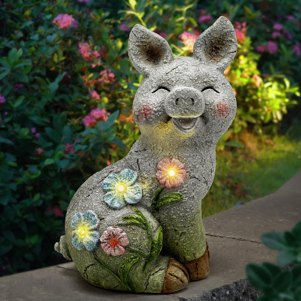 Solar Pig Statues Garden Decor,Outdoor Statue with Light for Lawn Ornaments