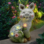 Solar Pig Statues Garden Decor,Outdoor Statue with Light for Lawn Ornaments