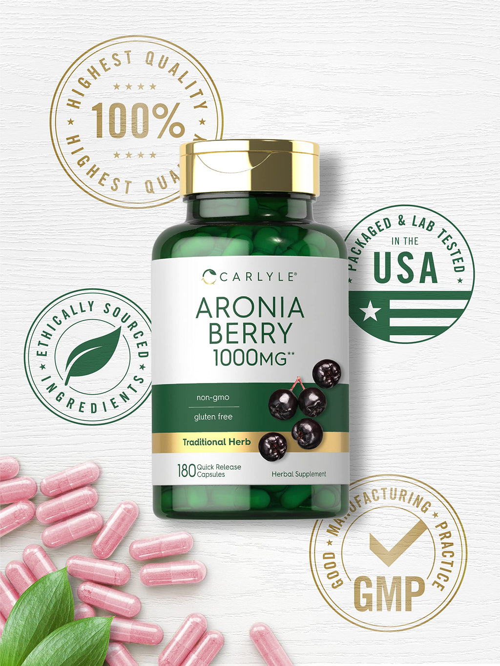 Carlyle Aronia Berry Capsules | 180 Pills | Chokeberry Extract | Non-GMO & Gluten Free Supplement