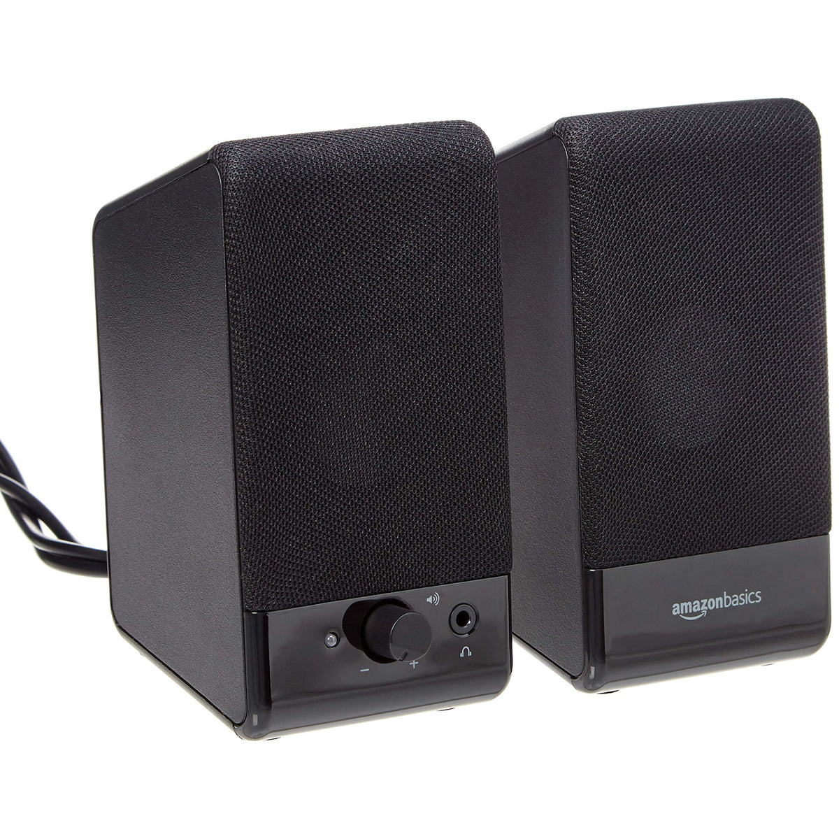 Amazon Basics USB-Powered Computer Speakers with Volume Control for Desktop or Laptop PC, Compact Size, Headphone Jack, Portable, Plug-N-Play, Black