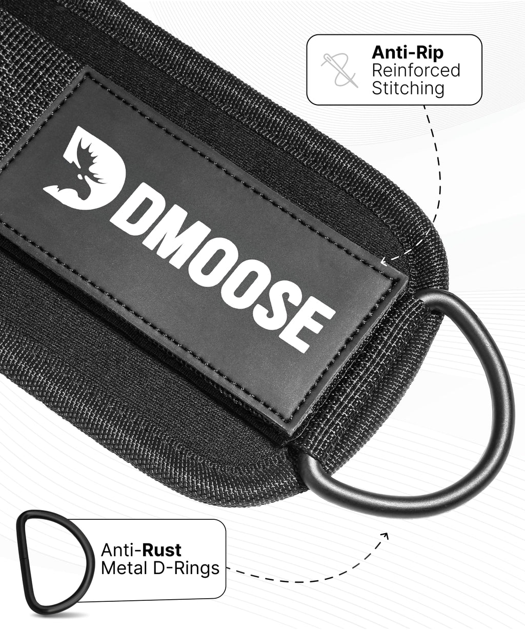 DMoose Ankle Strap for Cable Machine - One Size Fit with Premium Padding, Workout Kickback Ankle Cuffs, Ankle Bands for Working Out, Booty Workouts, Leg Extension, Hip Abductors & Lower Body Exercises