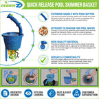DebrisZ B9 Skimmer Basket for Inground Pool - Patented Handle & Quick Release Empty. New Heavy Duty Design with Greater Strength, Fits Popular U3 Style Pool Skimmers