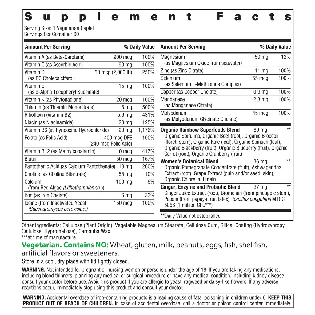 Rainbow Light Multivitamin for Women, Vitamin C, D & Zinc, Probiotics, Womenâ€™s One Multivitamin Provides High Potency Immune Support, Non-GMO, Vegetarian, 60 Tablets