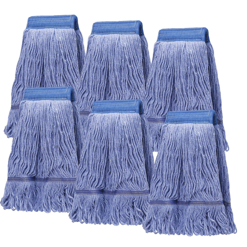6Pack Heavy Duty Commercial Looped End Cotton Mop,String Cotton Mop Refill Heads Wet Industrial Blue Cotton Looped End String Head Refills, Heavy Mop Replace Head,for General and Floor Cleaning
