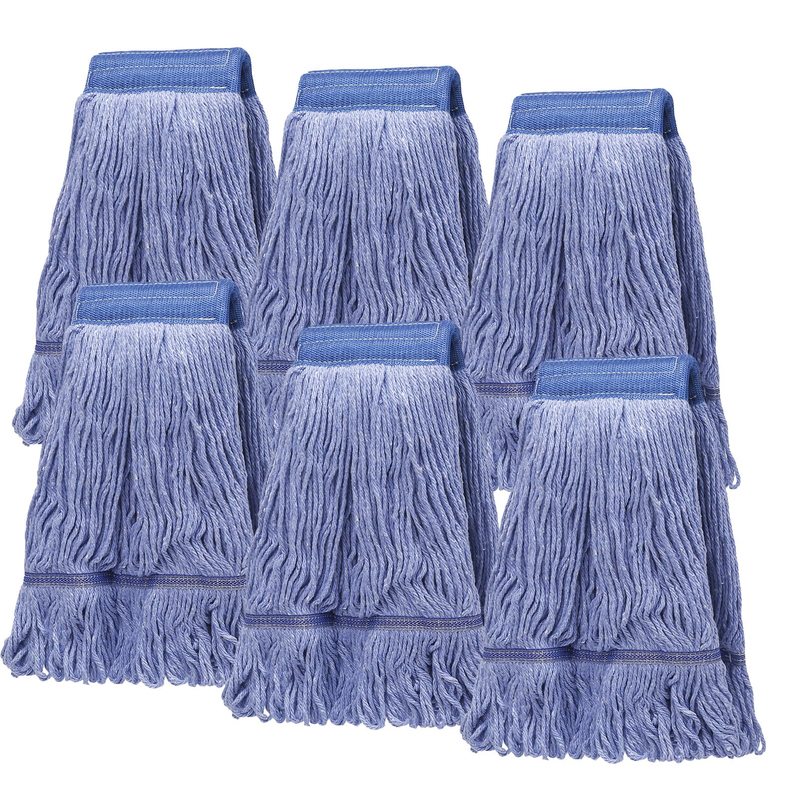 6Pack Heavy Duty Commercial Looped End Cotton Mop,String Cotton Mop Refill Heads Wet Industrial Blue Cotton Looped End String Head Refills, Heavy Mop Replace Head,for General and Floor Cleaning