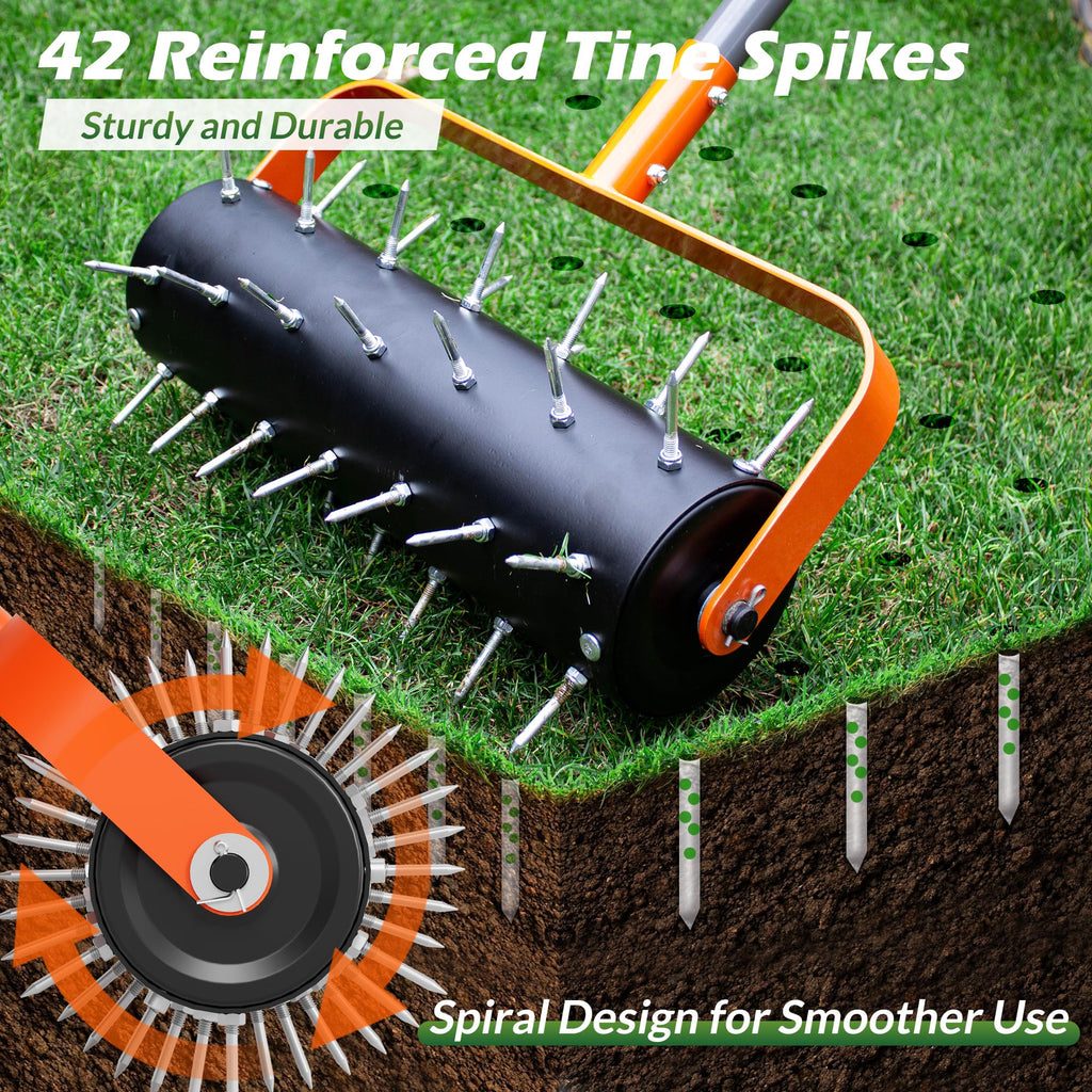Walensee Rolling Lawn Aerator, Heavy Duty Manual Aerator with 42 Spikes
