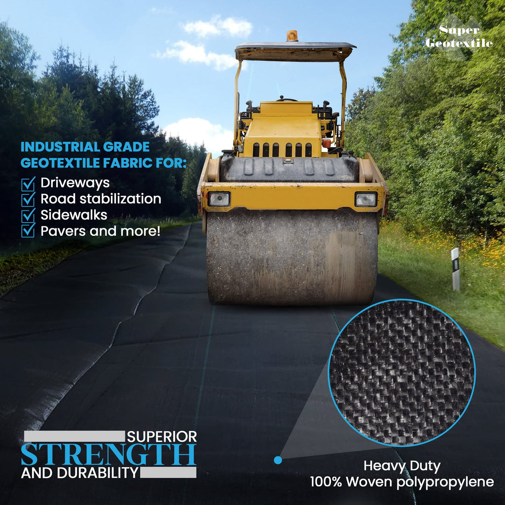 Super Geotextile Woven Geotextile Fabric for Driveway and Road Stabilization, Construction Underlayment, Erosion Control, Commercial Grade 50 Year for Gravel Roads and Pavers (20x60) Ships Folded