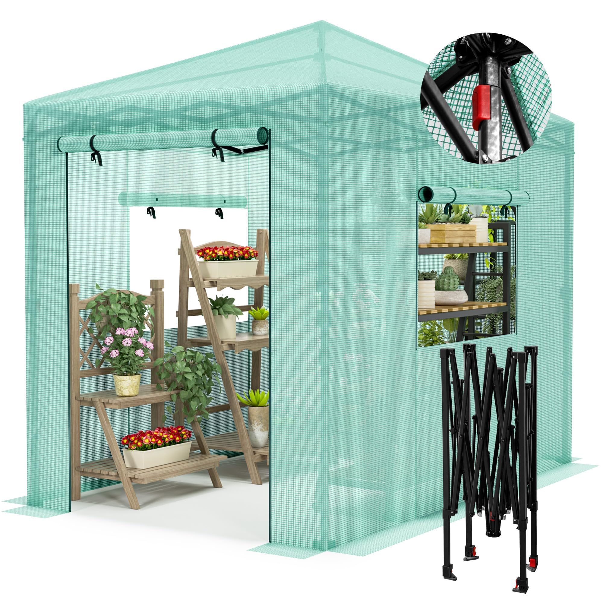 Devoko Walk-in Greenhouse Instant Pop Up Green House Portable 8x6 FT Green