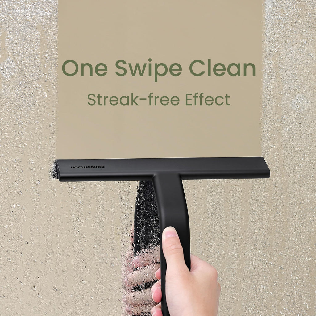 dancemoon JustHang Shower Squeegee with Built-in Hook, 10-Inch Black
