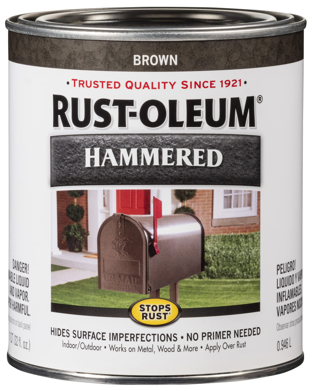 Rust-Oleum 239073-2PK Stops Rust Hammered Finish Paint, Quart, Brown, 2 Pack