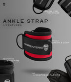 Gymreapers Ankle Strap (Single) For Cable Machine Kickbacks, Glute Workouts, Lower Body Exercises - Adjustable Leg Strap with Neoprene Padding (Red, Single)