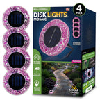 Bell+Howell 4 Pk Mosaic LED Solar Lights Outdoor Disk Pathway Lights for Landscape, Yard, Driveway, Patio, Walkway Path, Dusk to Dawn Sensors - Rose Pink