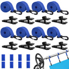 codree 24 Pcs Pool Solar Cover Reel Attachment Kit, Inground Swimming Pool Solar Cover Straps and Clips, Solar Blanket Strap Kit Including 8 Straps with Hooks, 8 Clips and 8 Touch Fastener (Blue)