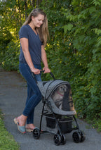 Pet Gear Happy Trails Lite Pet Stroller for Cats/Dogs, Zipper Entry, Easy Fold with Removable Liner, Safety Tether, Storage Basket