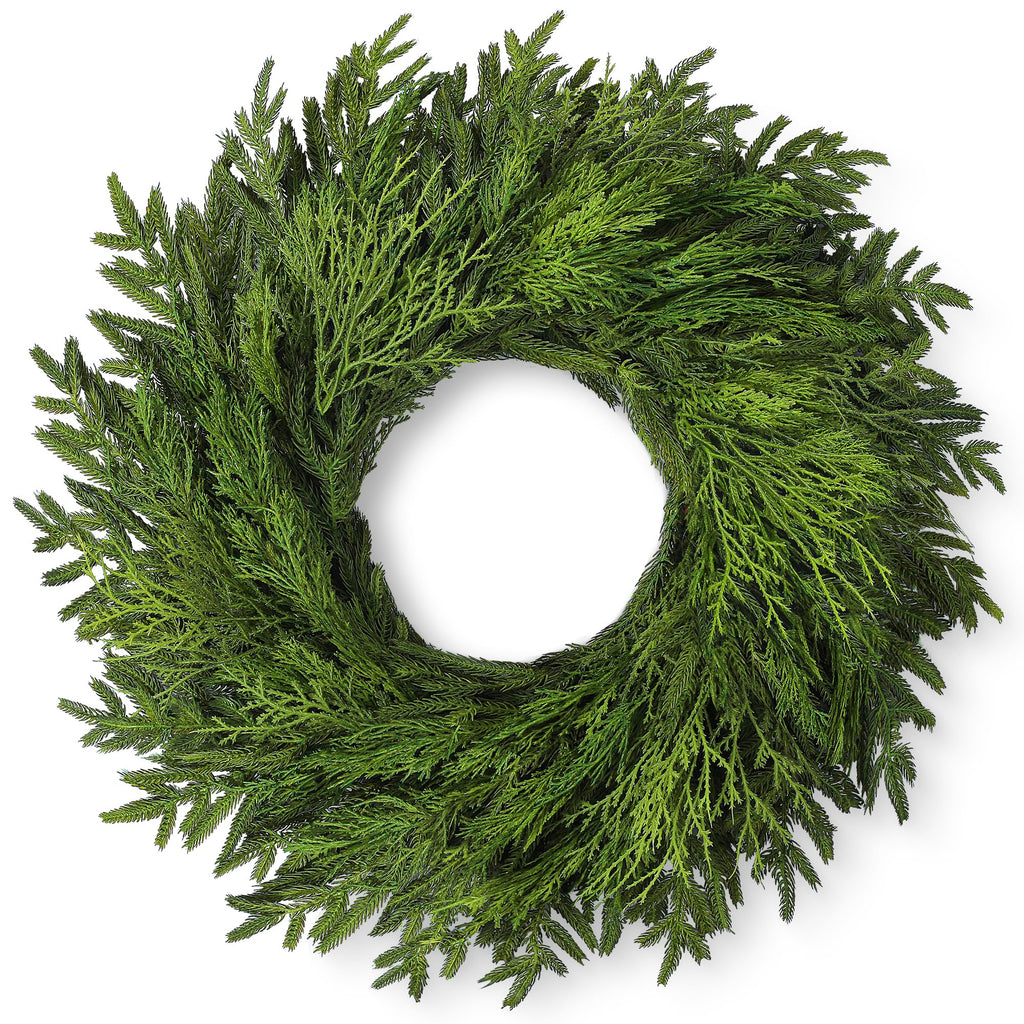 26" Large Cedar Norfolk Pine Wreath for Front Door, Faux Christmas Wreath