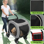 Saudism Pet Stroller for Dogs Cats up to 50 lbs, Foldable Dog Stroller with 360° Swivel Wheels, Detachable Carrier, Adjustable Handle, Travel Dog Stroller for Small Medium Large Pets, Gray