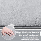 PURE ERA Carpet Stair Treads Ultra Plush 9.5" X 30"Soft Bullnose Indoor Stair Protectors Pet-Friendly Non-Slip Skid Resistant Tape Free Washable Reusable(2 Pieces,Gray)