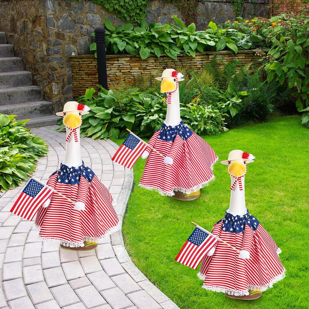 JcHrmers Patriotic Porch Goose Outfits 4th of July Goose Outfit Fits 23" Cement Plastic Goose Statue for Independence Day USA 250th Anniversary Outdoor Lawn Garden Yard Patio Decoration (Style 1)