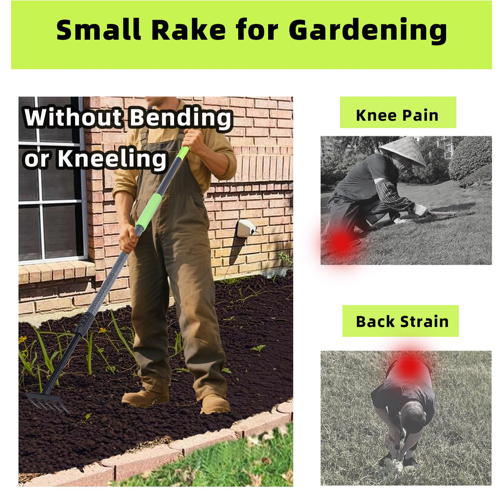 KLDOLLAR Hand Rake, Adjustable Handle Garden Small Rake Garden Tool