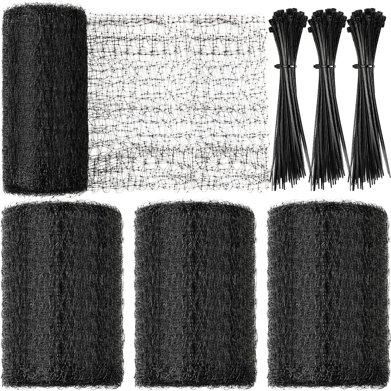 Woanger 3 Pack Deer Fence Netting Bird Netting Garden Net with 150 Pcs Cable Ties for Bird Protect Plants, Vegetables Against Birds Fruit Trees Deer Squirrel Rabbit and Other Animals (Black,7x100 ft)