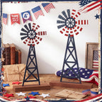 Tandefio 2 Pcs 11.8 Inch Metal Patriotic Farmhouse Windmill Tabletop Decor