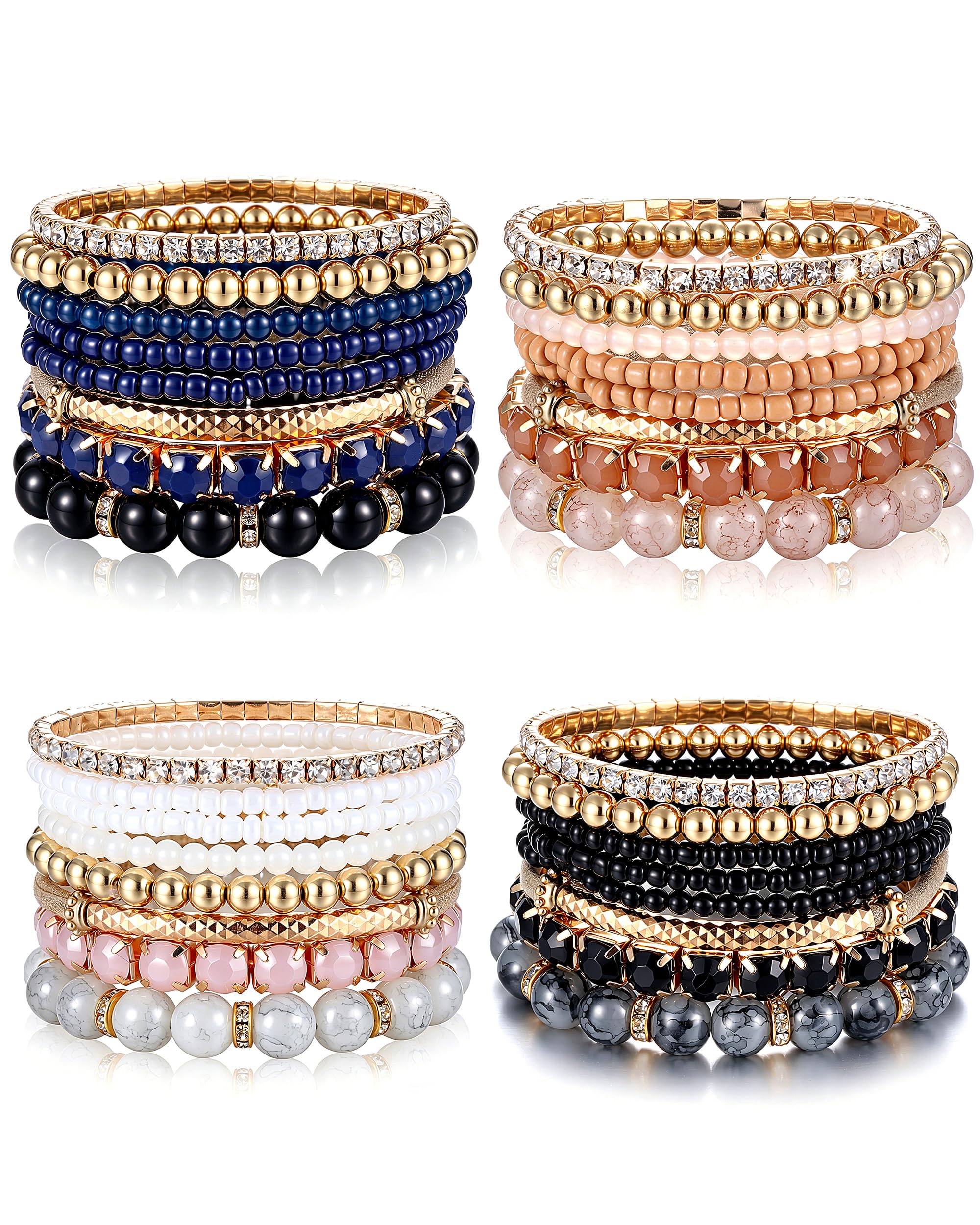 MILACOLATO 4 Sets Boho Stackable Bracelets for Women Adjustable