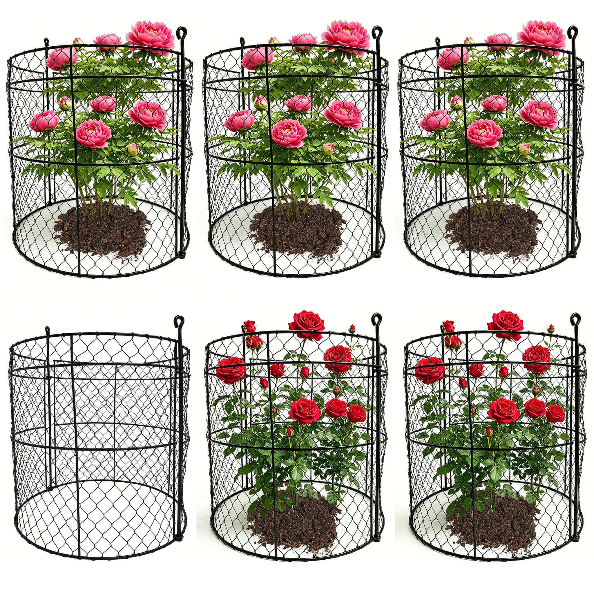 JILLSKY 16" Chicken Wire Plant Cages, 6 Pack
