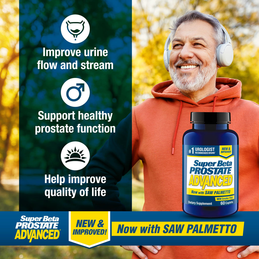 SUPER BETA PROSTATE Advanced with Saw Palmetto - Prostate Health Supplements for Men, Bladder & Urinary Support with Beta-sitosterol, Reishi, Saw Palmetto, Vitamin D, Zinc Oxide, Selenium - 120 Count