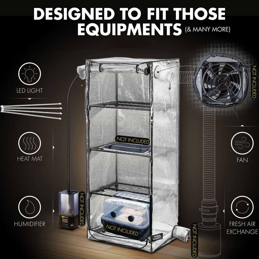 Mushroom Grow Tent with 6500K LED Light & Timer, 4-Tier Shelves