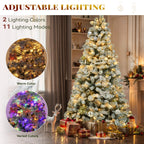 YITAHOME Prelit Snow Flocked Artificial Full Christmas Tree 6ft with Remote Control, Christmas Pine Tree with 11 Light-Modes, 1000 Branch Tips, Foldable Base for Home, Party Decoration