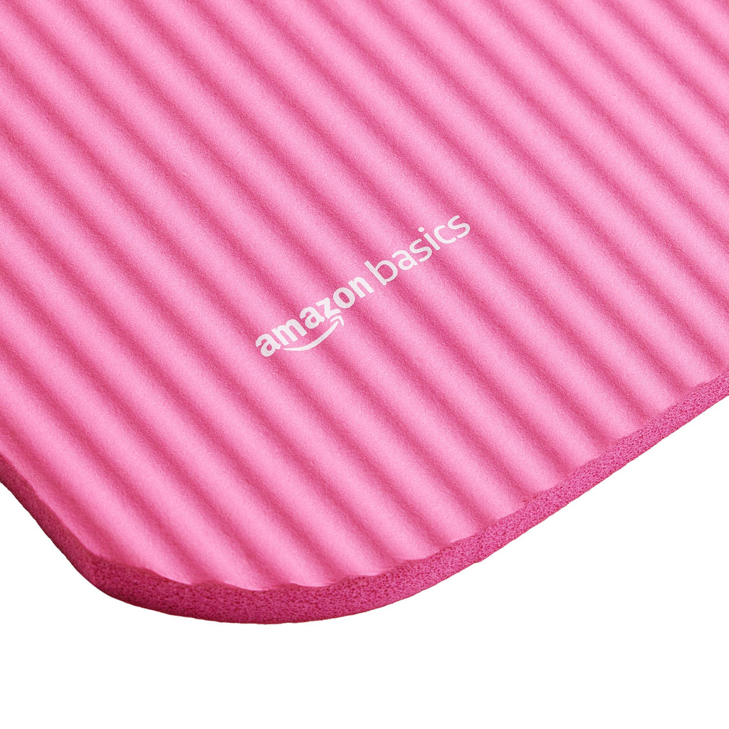 Amazon Basics 1/2 Inch Extra Thick Exercise Yoga Mat with Carrying Strap for Home Workouts and Fitness, 74" x 24" x 0.5", Pink