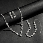 AKUSESALI Silver Jewelry Sets for Women Rhinestone Necklace Dangle Earrings Bracelet Set Bridal Wedding Jewelry Sets for Brides Bridemaid Prom Costume Accessories Jewelry