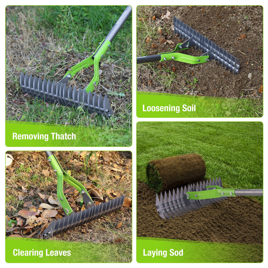 WORKPRO Thatch Rake, 15-Inch Thatching Rake with Telescoping 5FT Handle