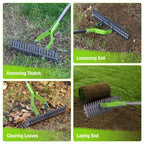 WORKPRO Thatch Rake, 15-Inch Thatching Rake with Telescoping 5FT Handle