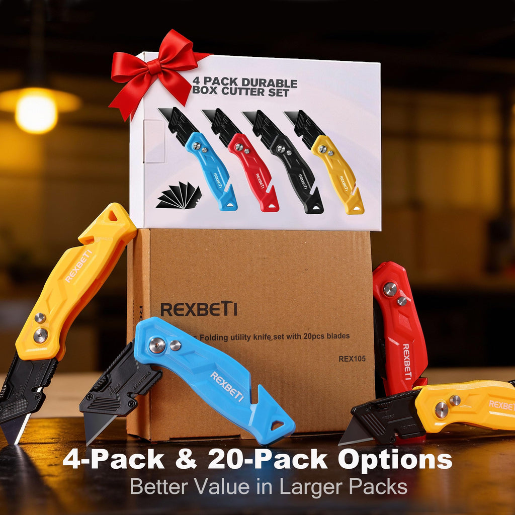 REXBETI 12-Pack Folding Pocket Utility Knife, SK2 Box Cutter, 32 Blades