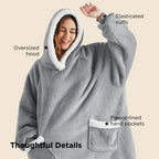 Bedsure Wearable Blanket Sherpa Hoodie Halloween Gifts, Grey, Standard