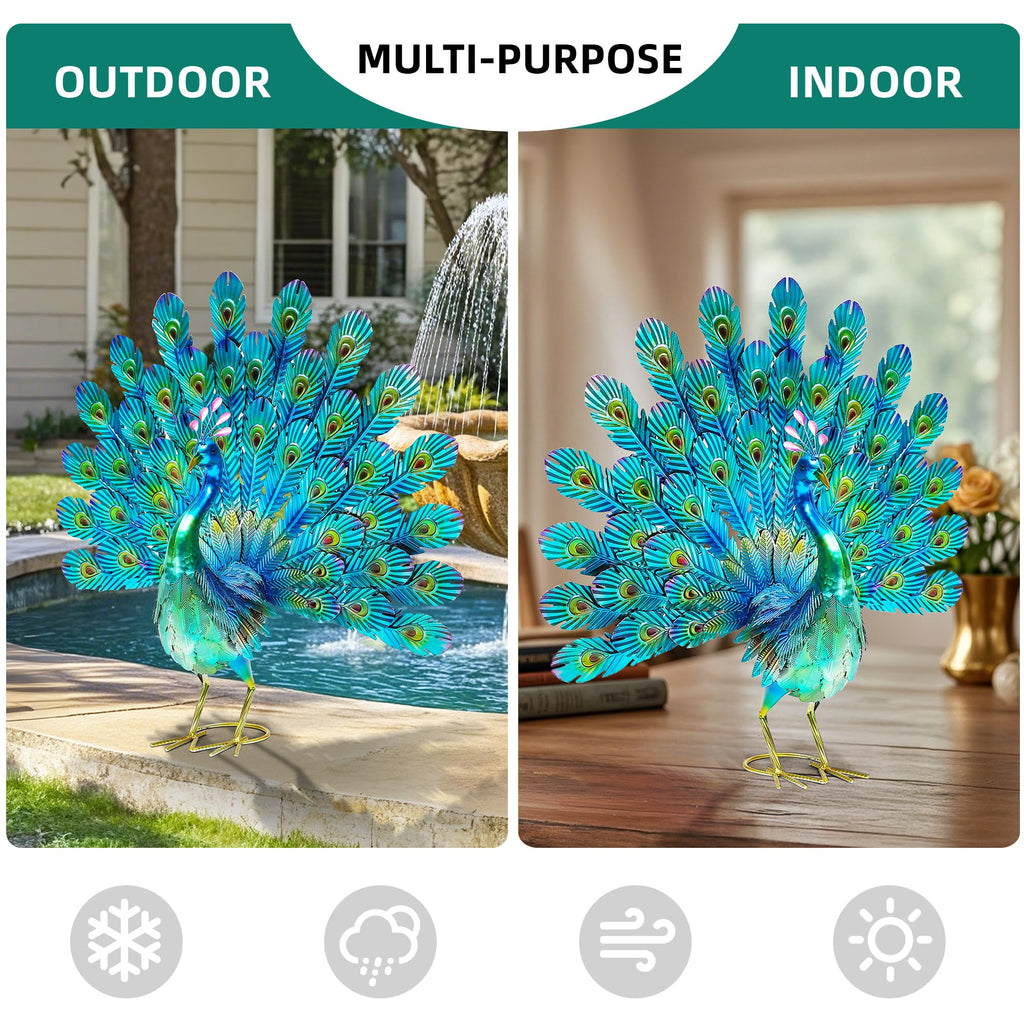 Autodaya 27.5" Metal Peacock Garden Statue with Spread Tail Yard Art