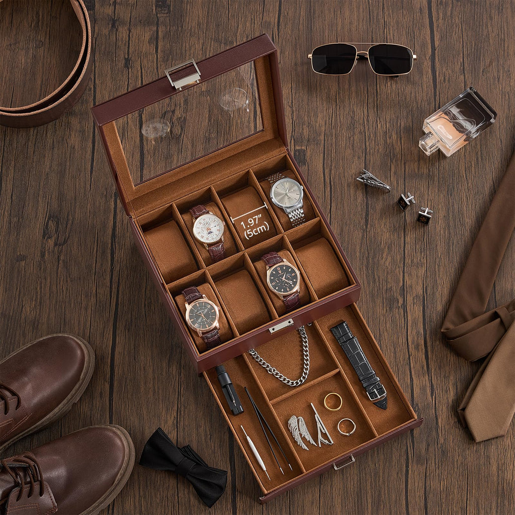 ProCase Watch Case, 8 Slot Mens Watch Box with Drawer -Espresso