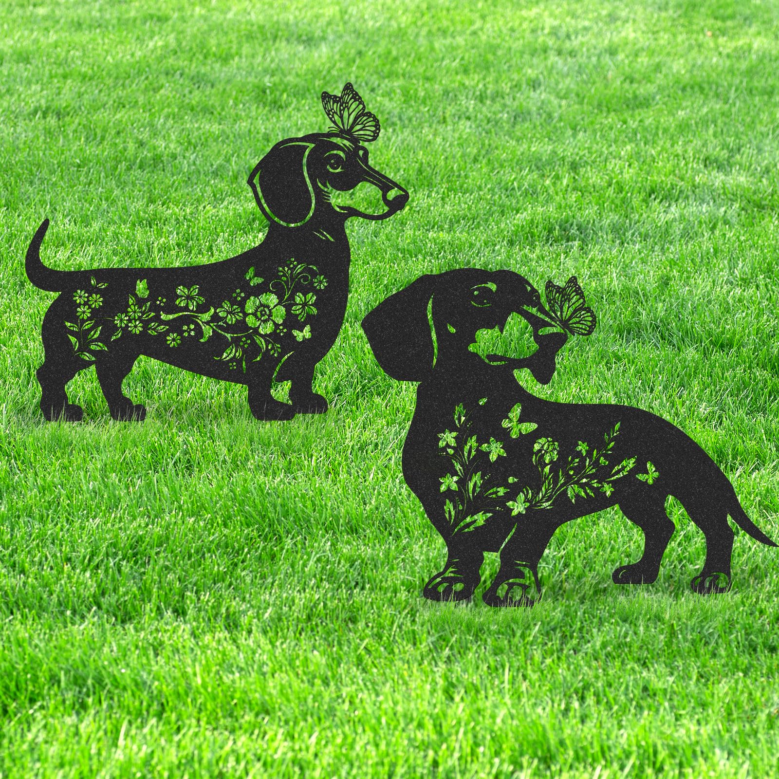 LIRAVENO Dachshund Garden Stakes Decorations - 2 Pcs Dog Statues Decor Set